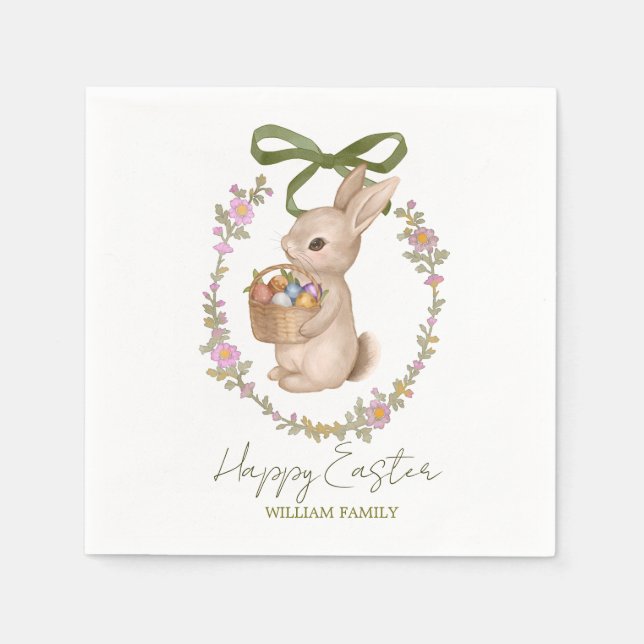 Serviette En Papier Cute Floral Easter Rabbit (Devant)