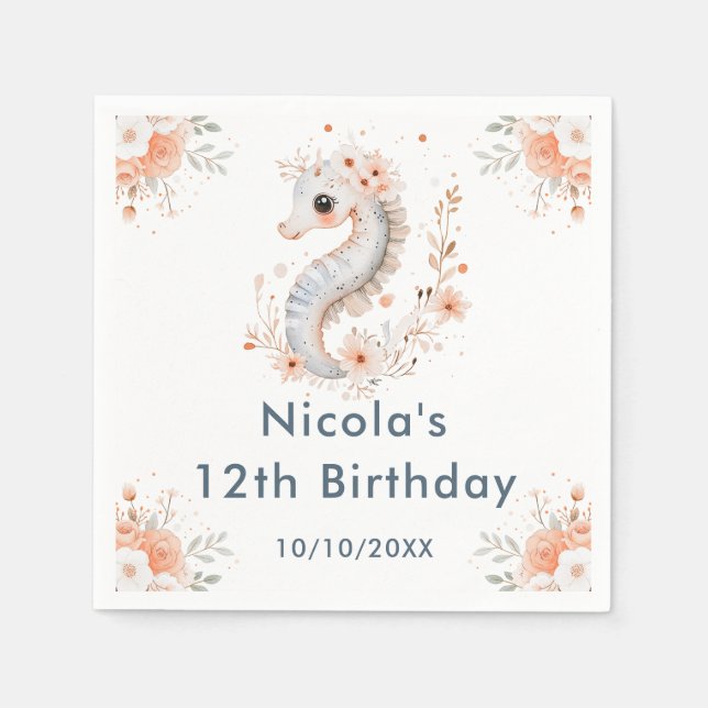Serviette En Papier Cute Floral Seahorse Birthday Party (Devant)