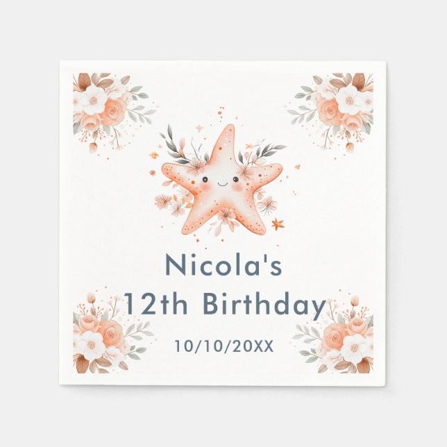 Serviette En Papier Cute Floral Starfish Birthday Party (Devant)