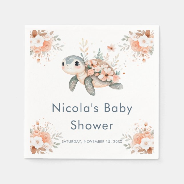 Serviette En Papier Cute Floral Turtle Baby Shower (Devant)