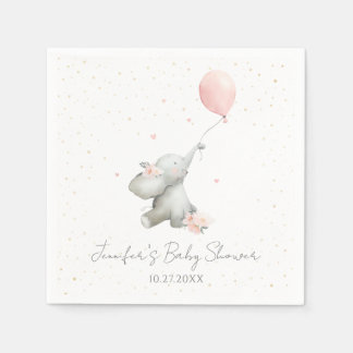 Serviette En Papier Cute Floral Watercolor Elephant with Balloon