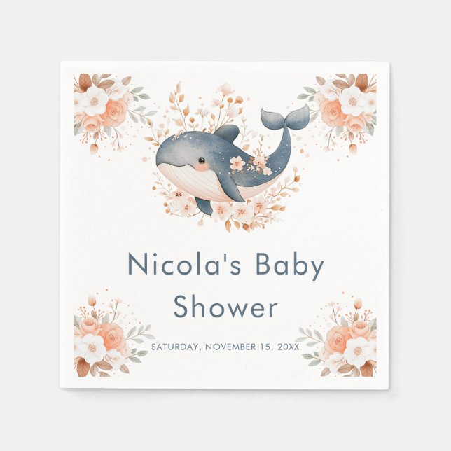 Serviette En Papier Cute Floral Whale Baby Shower (Devant)