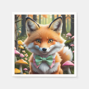 Serviette En Papier Cute Fox avec arc vert et rose