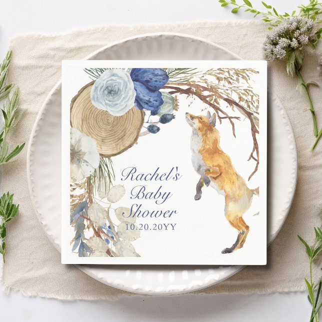Serviette En Papier Cute Fox bois aquarelle Baby shower Floral (Créateur téléchargé)