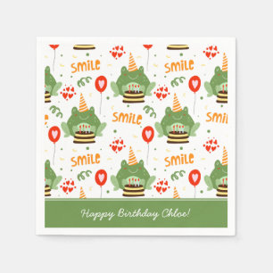 Serviette En Papier Cute Frog Motif Smile Texte Joyeux Anniversaire w 