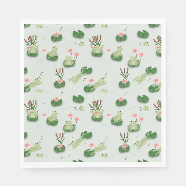 Serviette En Papier Cute Frogs in Lily Pond (Devant)
