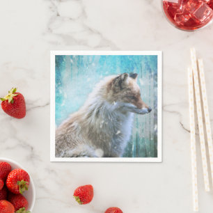 Serviette En Papier Cute Furry Fox sur Blue Grunge Arrière - plan