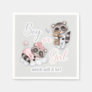 Serviette En Papier Cute Garçon Fille Bébé Raccoons Genre Révéler