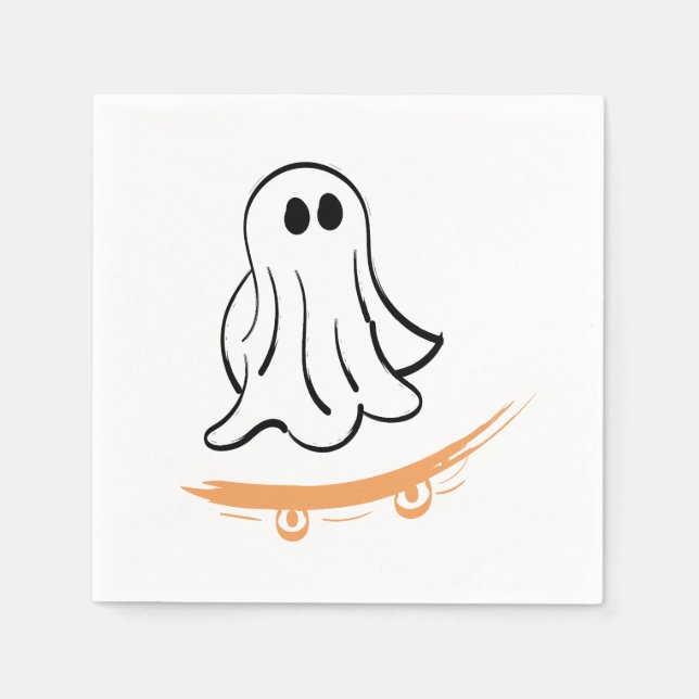 Serviette En Papier Cute ghost on skateboard (Devant)