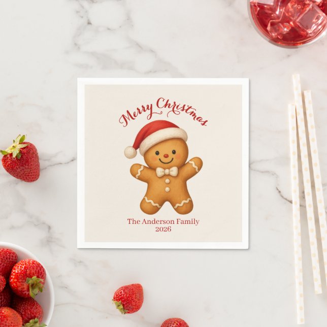 Serviette En Papier Cute Gingerbread Man with Santa Hat -  (En situation)