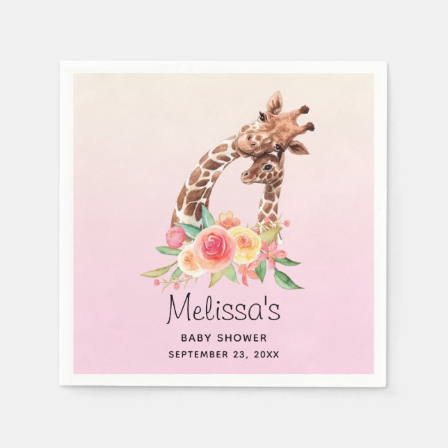 Serviette En Papier Cute Giraffe Aquarelle Maman & Baby shower bébé (Devant)