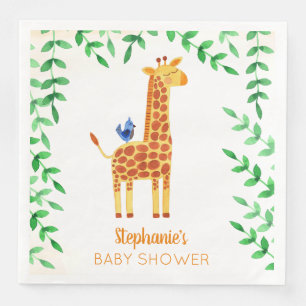 Serviette En Papier Cute Giraffe & Baby shower d'oiseaux Personnalisé