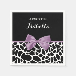 Serviette En Papier Cute Giraffe Imprimer Lavande Violet Bow Avec Nom