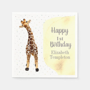 Serviette En Papier Cute Giraffe Safari Wild Jaune 1ère fête d'anniv