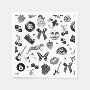 Serviette En Papier Cute Girl Noir Blanc Motif esthétique
