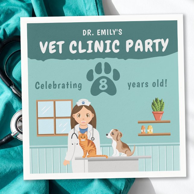 Serviette En Papier Cute Girl Veterinarian Vet Animal Clinic Birthday (Créateur téléchargé)