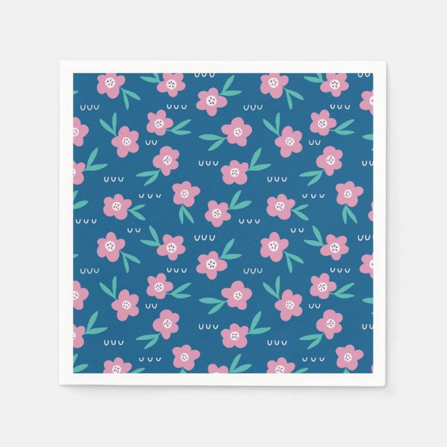 Serviette En Papier Cute Girly Blue & Rose Floral (Devant)