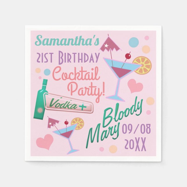 Serviette En Papier Cute Girly Custom 21st Birthday Cocktails (Devant)