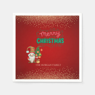 Serviette En Papier Cute Gnome Pine Tree Confetti Rouge Joyeux Noël