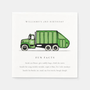 Serviette En Papier Cute Green Garbage Truck Kids Fun Facts Anniversai