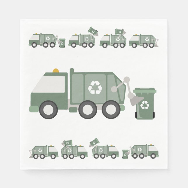 Serviette En Papier Cute Green Recycling Camion Véhicules Enfants Anni (Devant)