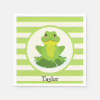 Cute Grenouille verte sur Motif rayé