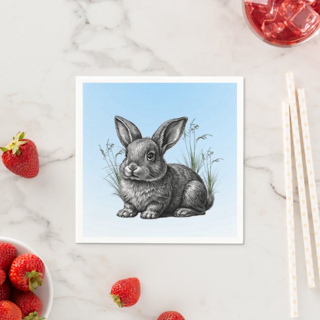 Serviette En Papier Cute Grey Rabbit contre un ciel bleu (En situation)