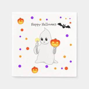 Serviette En Papier Cute Halloween Baby Ghost & Citrouilles en blanc