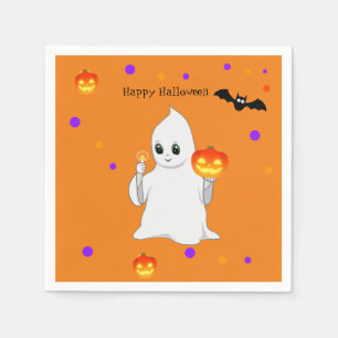 Serviette En Papier Cute Halloween Baby Ghost & Citrouilles sur Orange