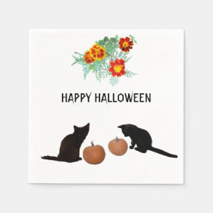 Serviette En Papier Cute Halloween Citrouille Marigolds Chats noirs