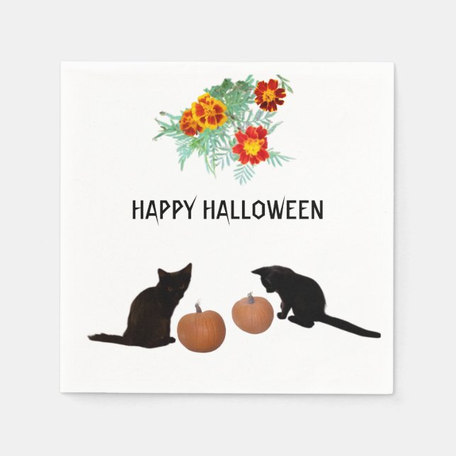 Serviette En Papier Cute Halloween Citrouille Marigolds Chats noirs (Devant)