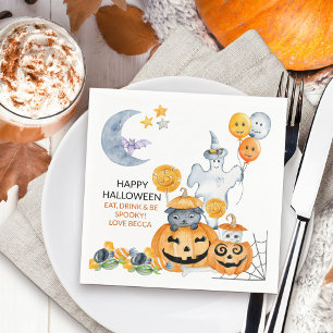 Serviette En Papier Cute Halloween Ghost et Jack-o'-lantern Citrouille