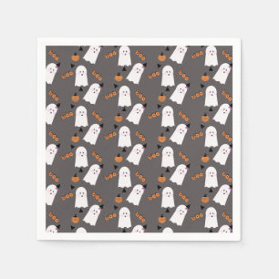 Serviette En Papier Cute Halloween Ghost Ghoul Orange Grey Confetti
