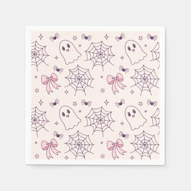 Serviette En Papier Cute Halloween Ghost & Spiderweb Motif (Devant)