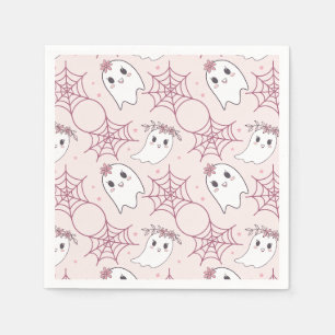 Serviette En Papier Cute Halloween Ghost & Spiderweb Motif (2)