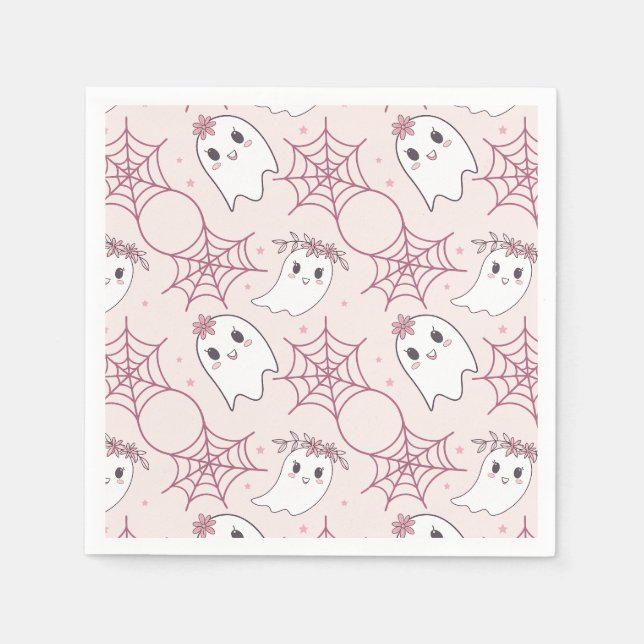 Serviette En Papier Cute Halloween Ghost & Spiderweb Motif (2) (Devant)