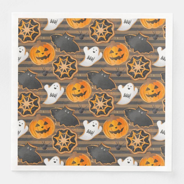 SERVIETTE EN PAPIER CUTE HALLOWEEN GHOSTS BATS SPIDER WEBS PUMPKINS (Devant)