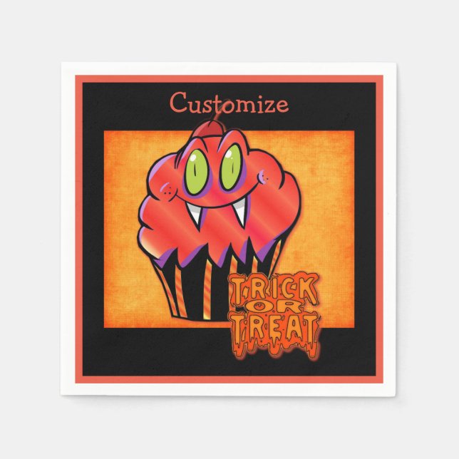 Serviette En Papier Cute Halloween Orange Vampire Cupcake Napkins (Devant)