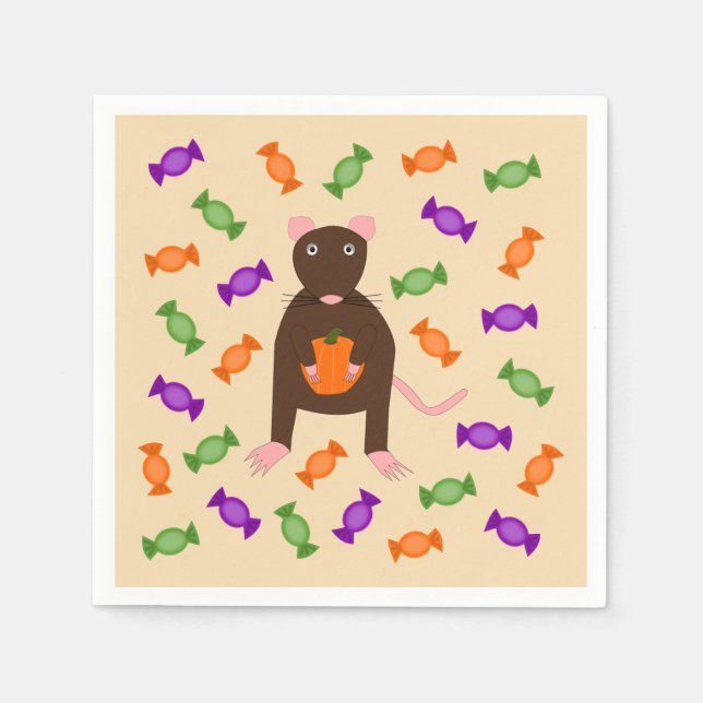 Serviette En Papier Cute Halloween Rat et Citrouille (Devant)
