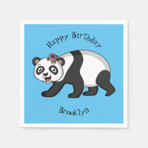 Serviette En Papier Cute happy panda bear with flower cartoon