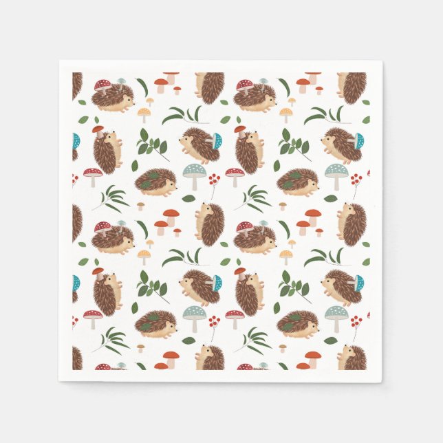Serviette En Papier Cute Hedgehog Mushrooms Woodland Forest Animal (Devant)
