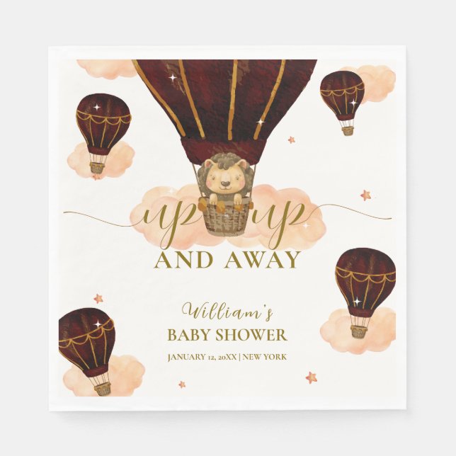 Serviette En Papier Cute Hot Air Balloon Jungle Lion Boy Baby shower (Devant)