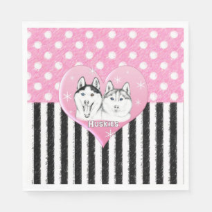 Serviette En Papier Cute Huskies motif rose