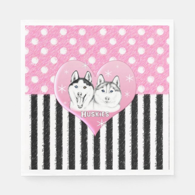 Serviette En Papier Cute Huskies motif rose (Devant)