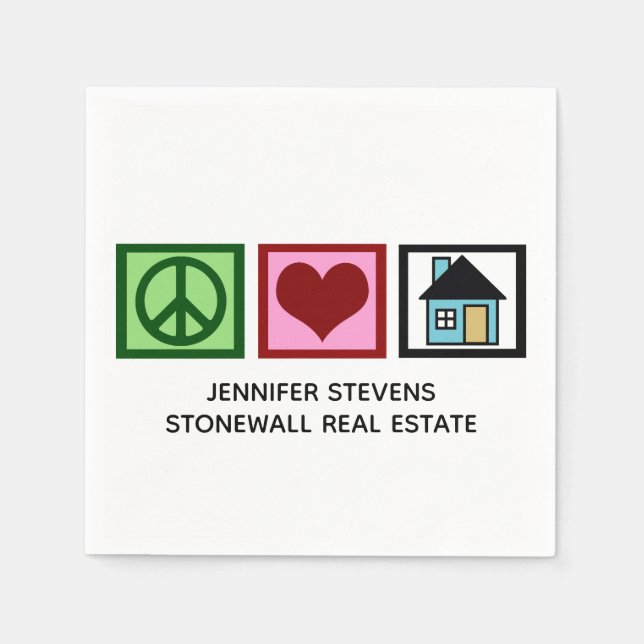 Serviette En Papier Cute Immobilier Custom Peace Love Open House (Devant)