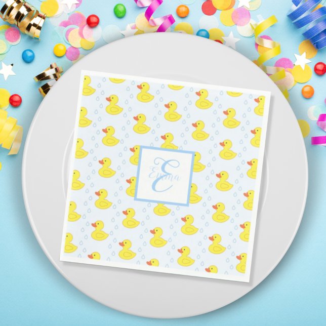 Serviette En Papier Cute Jaune Canard Motif Monogramme Baby Girl (Créateur téléchargé)