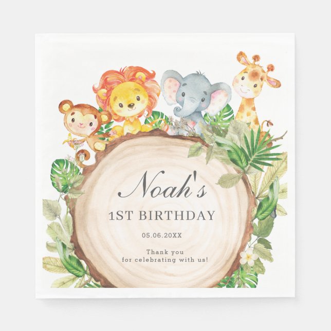 Serviette En Papier Cute Jungle Animaux Baby shower verdoyant Annivers (Devant)