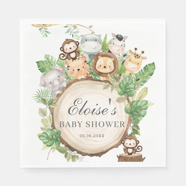 Serviette En Papier Cute Jungle Animaux Baby shower verdoyant Annivers (Devant)