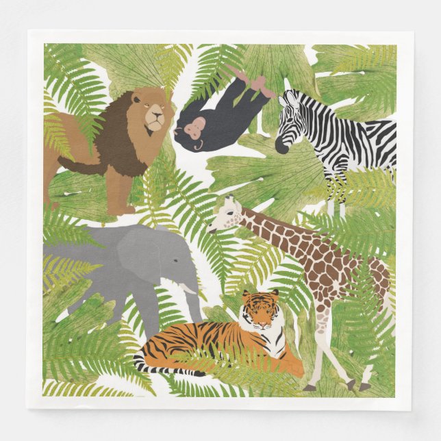 Serviette En Papier Cute Jungle Animaux Safari Garçon | Fille (Devant)