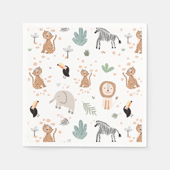 Serviette En Papier Cute Jungle Rainforest Animaux Motif (Devant)